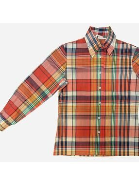 1970s Queen Casuals Rainbow Madras Plaid Long Sleeve Button Up Shirt M/L